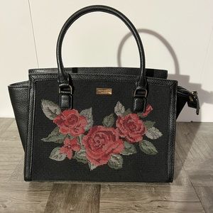 Kate Spade Rose Embroidery Black Shoulder Bag